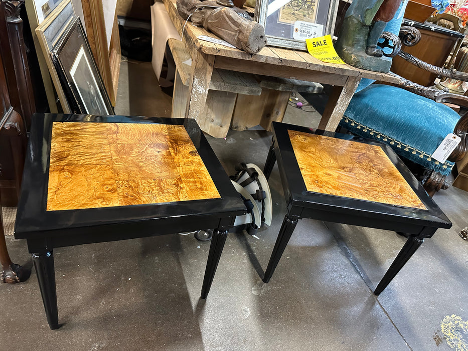 PAIR BLACK LACQUER LOUIS XVI SIDE TABLES