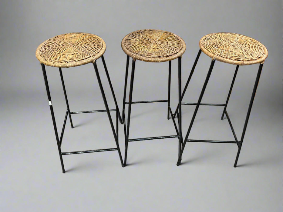 SET OF 3 RATTAN WITH STEEL BAR STOOLS