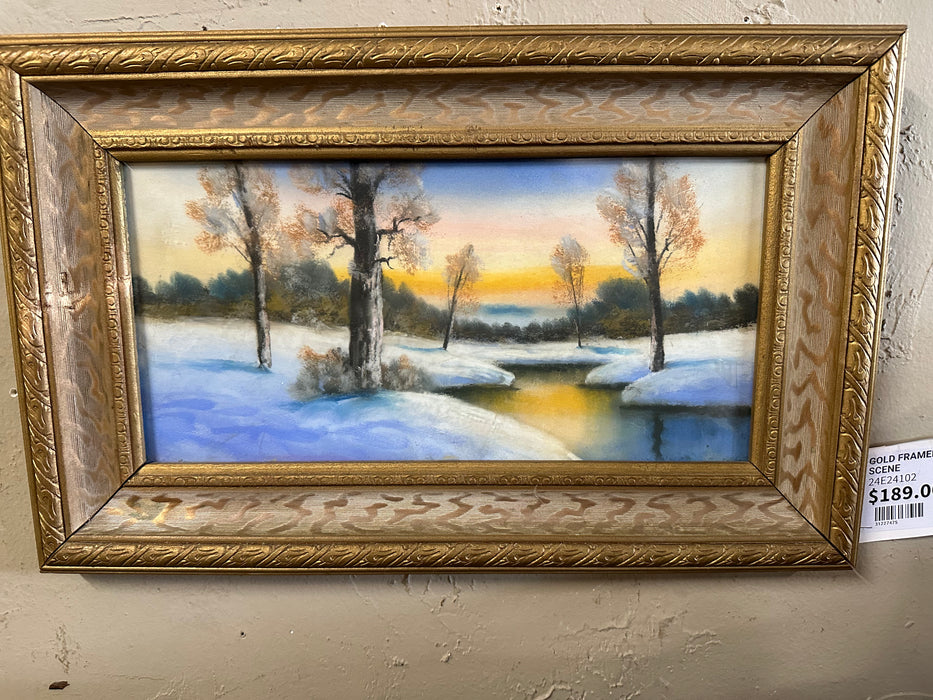 GOLD FRAMED PASTEL WINTER SCENE