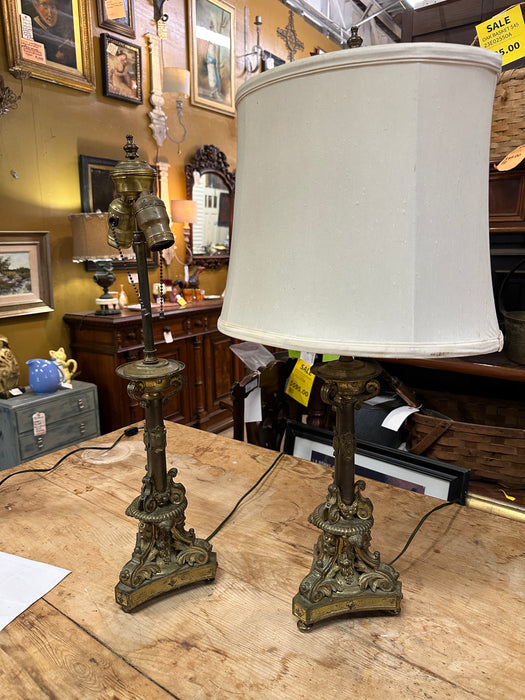 PAIR OF BRASS ROCOCO LAMPS