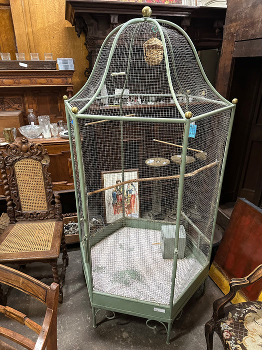 TALL GREEN IRON BIRD CAGE