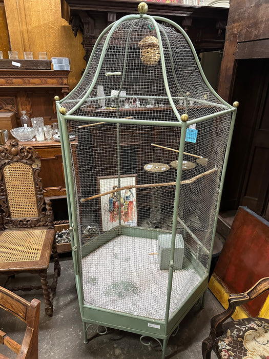 TALL GREEN IRON BIRD CAGE