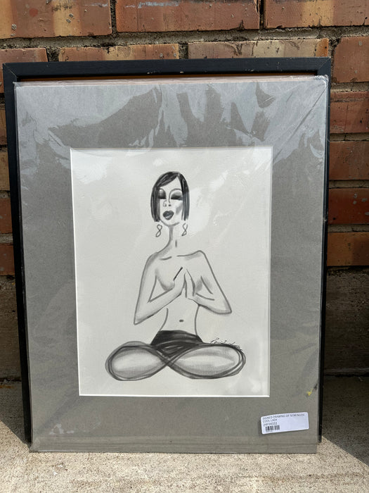 SIGNED DRAWING OF SEMI NUDE COOL LADY