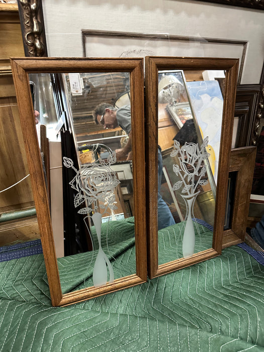 PAIR OF VINTAGE MIRRORS WITH ETCHED FLOWERS