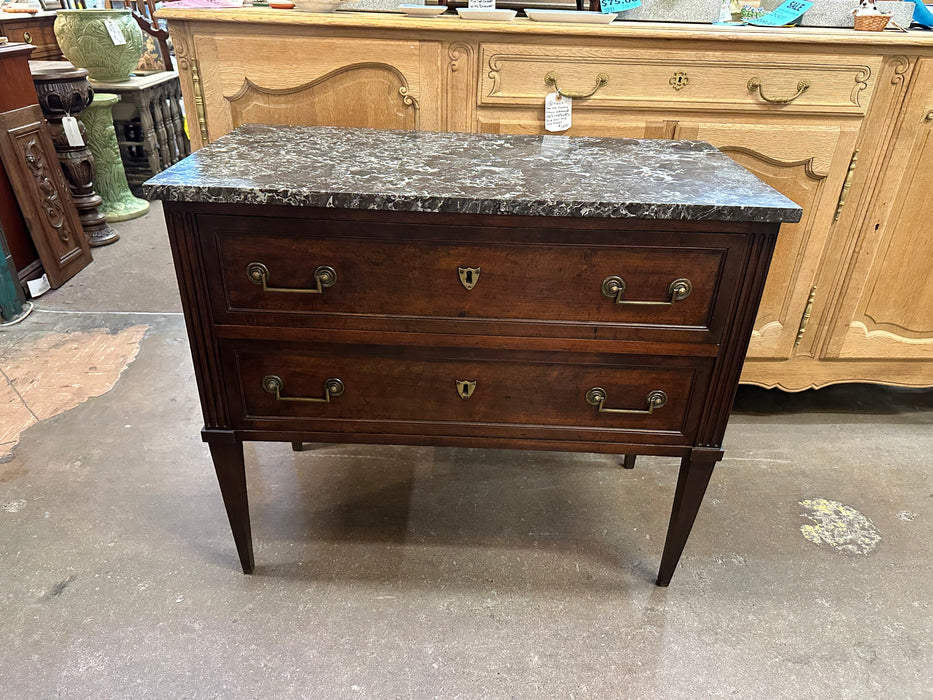 LOUIS XVI 2 DRAWER BLACK MARBLE TOP CHEST