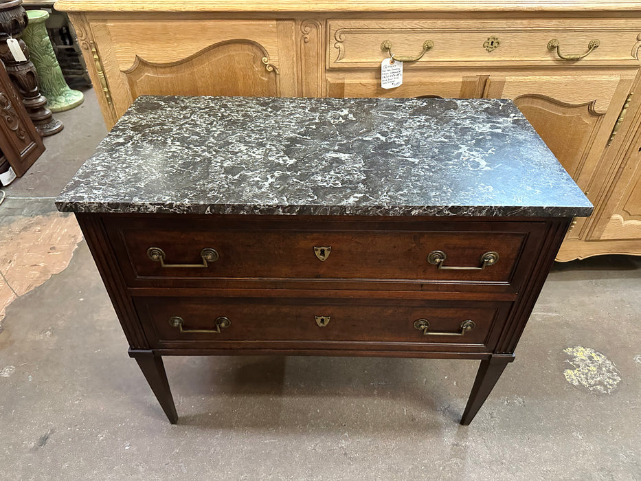 LOUIS XVI 2 DRAWER BLACK MARBLE TOP CHEST