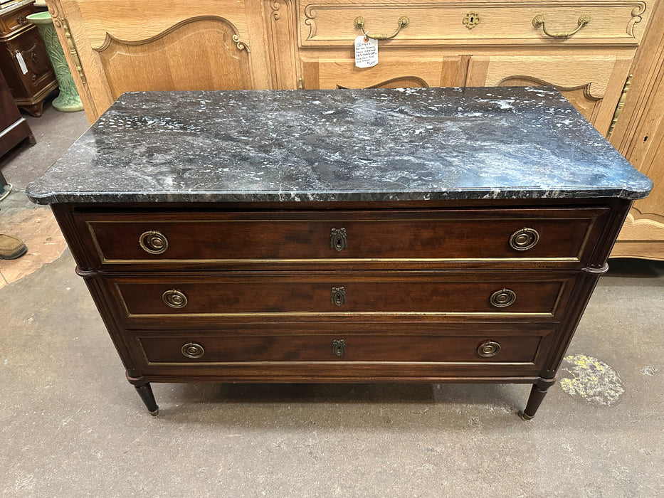 LOUIS XVI 3 DRAWER COMMODE WITH BLACK MARBLE TOP