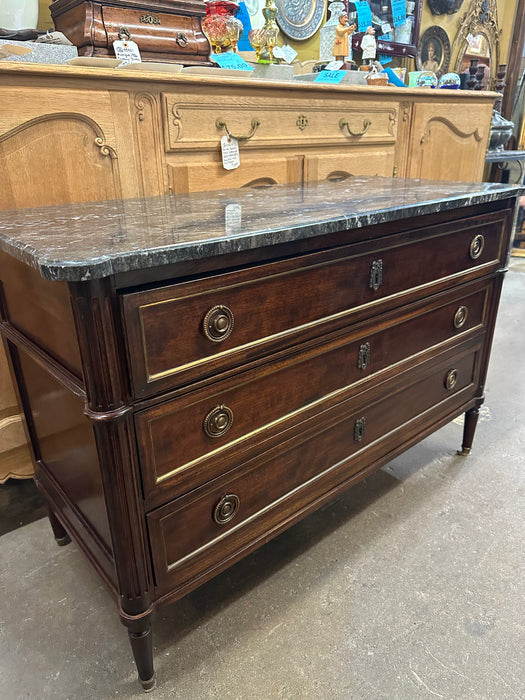 LOUIS XVI 3 DRAWER COMMODE WITH BLACK MARBLE TOP