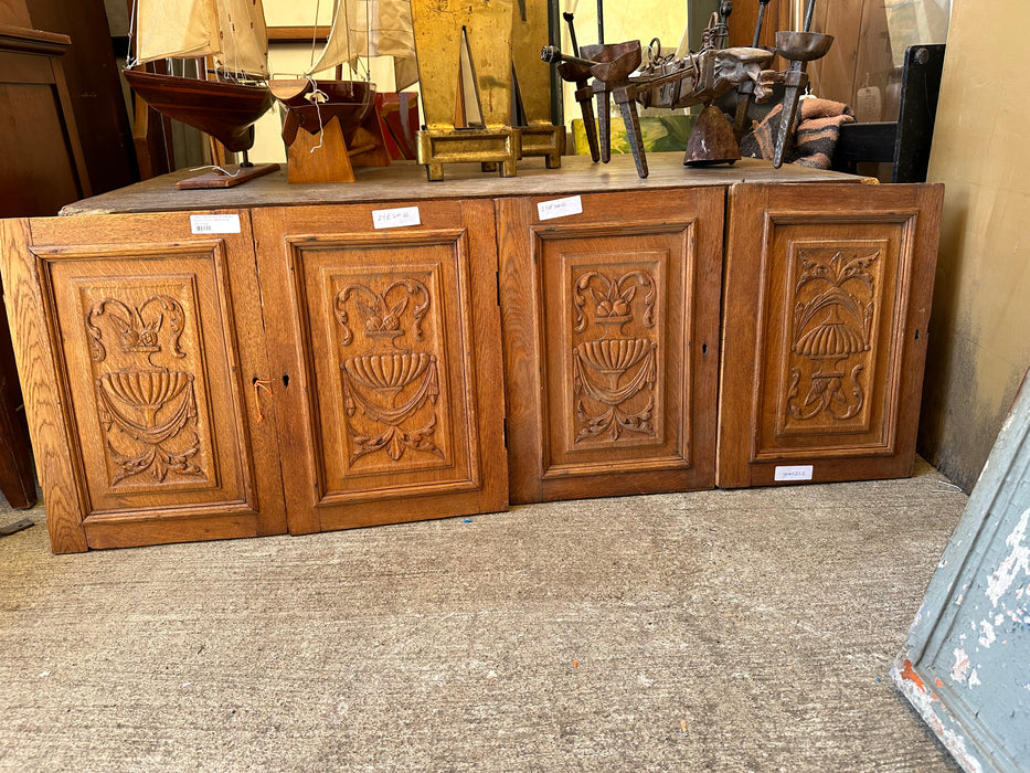 PAIR OF WOOD CABINET DOORS WITH CARVED URNS