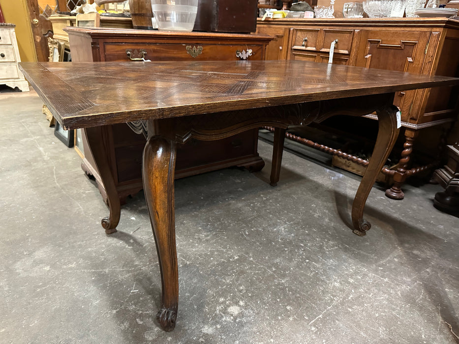 EUROPEAN PARQUET TOP WITH CABRIOLE LEGS TABLE