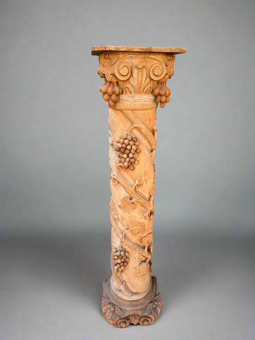 RAW WOOD CARVED COLUMN WITH GRAPES