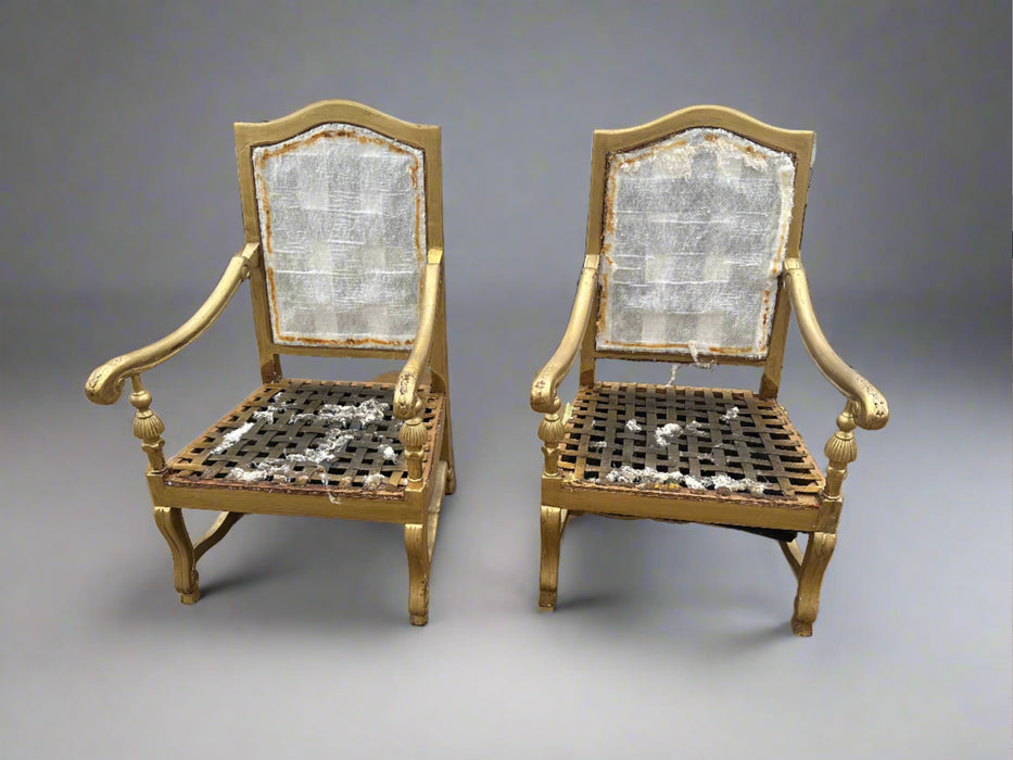 PAIR OF GILT WOOD ARM CHAIRS AS FOUND