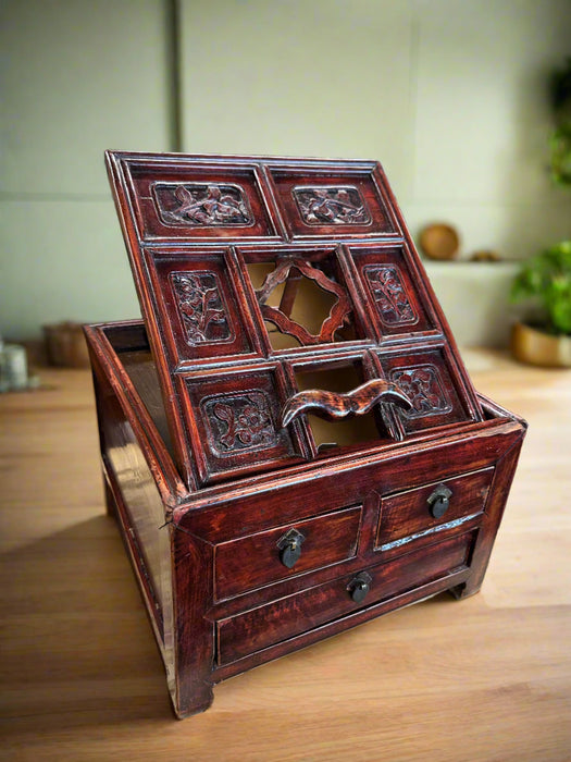 CHINESE TABLE TOP STAND WITH DRAWERS