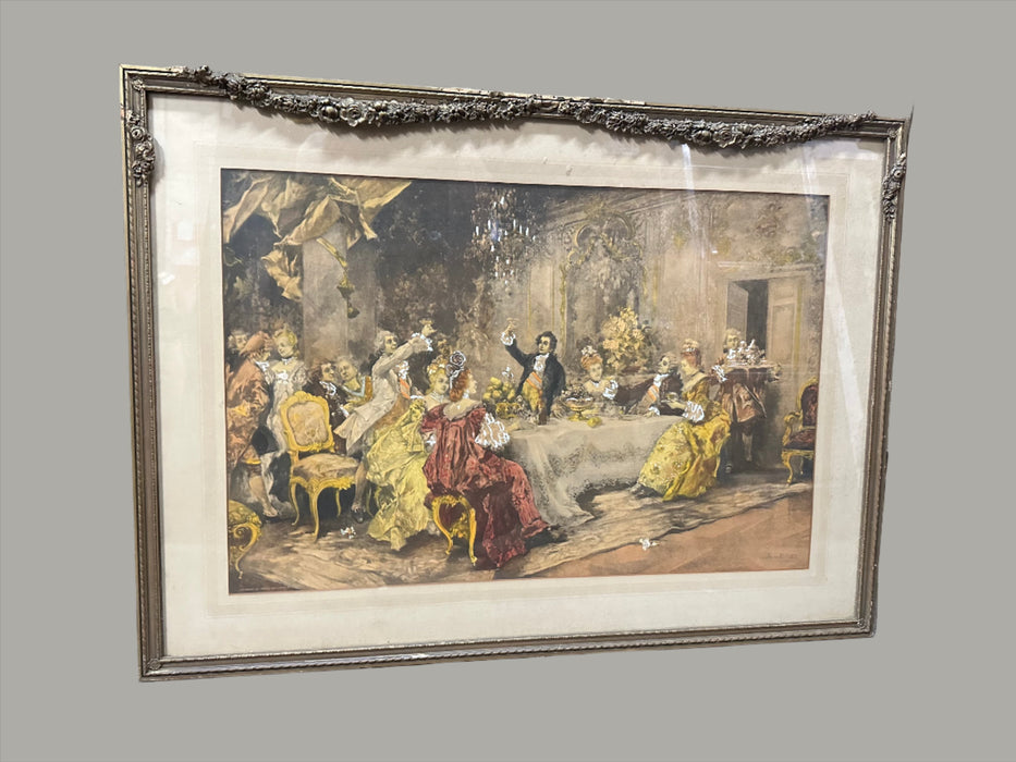 ITALIAN PRINT OF A BANQUET IN AS FOUND FRENCH FRAME