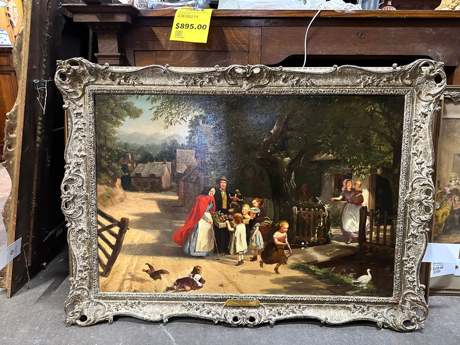 LARGE OIL PAINTIND ON CANVAS "THE PEDLAR" BY THOMAS WEBSTER