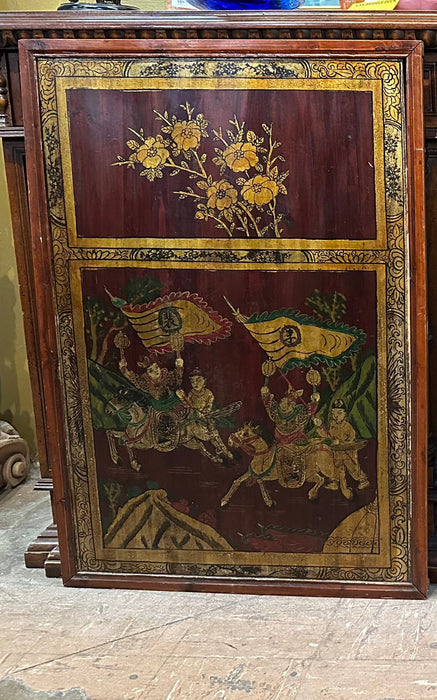 WIDE WOOD PANEL WITH CHINESE PAINTED SCENE