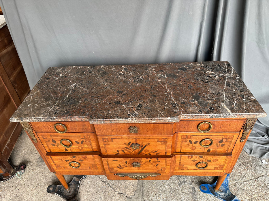 LOUIS XVI MARBLE TOP INLAID CHEST