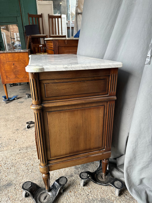 LOUIS XVI WHITE MARBLE TOP 3 DRAWER CHEST- SCRATCHES IN  TOP