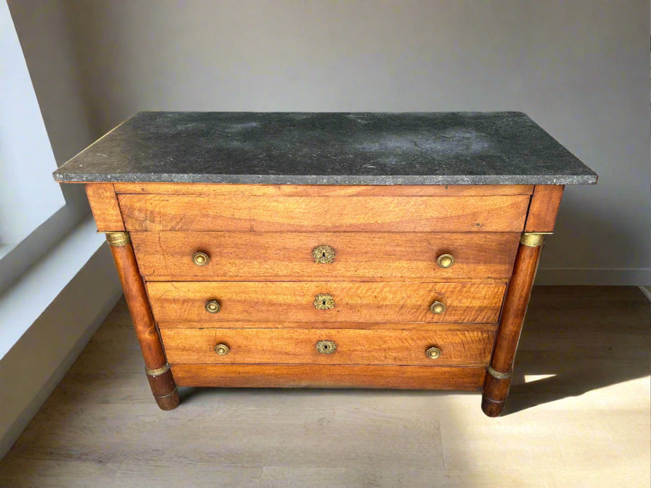 GREY MARBLE TOP FRENCH EMPIRE CHEST