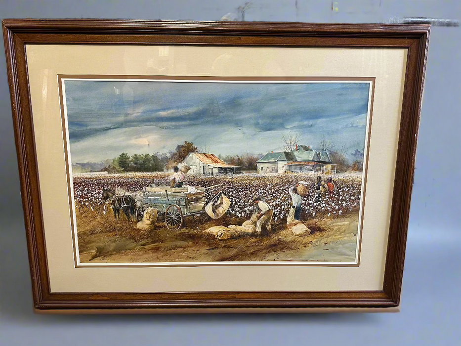 LARGE SHARECROPPERS PICKING COTTON PRINT