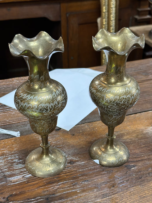 PAIR OF BRASS VASES WITH INCISING