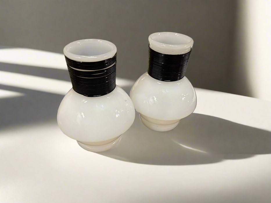 PAIR OF MCKEE GLASS CO MILK GLASS DECANTERS