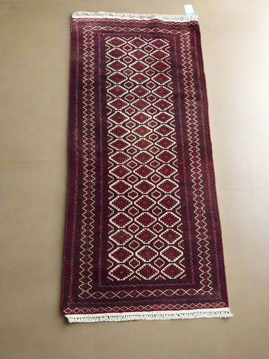 RED HAND WOVEN RUNNER RUG AS FOUND