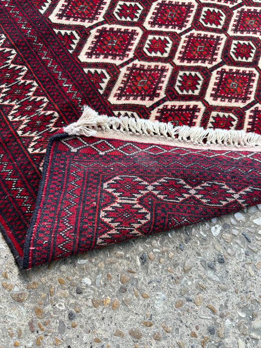 RED HAND WOVEN RUNNER RUG AS FOUND