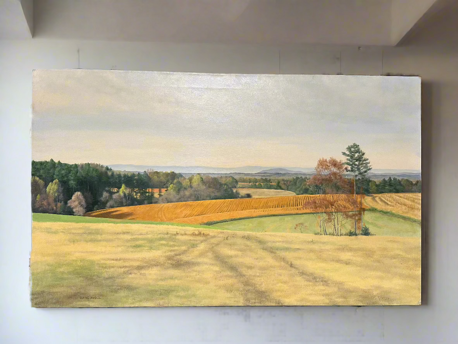 LARGE UNFRAMED BUCOLIC LANDSCAPE SIGNED ELAINE DOWDELL-LISTED ARTIST