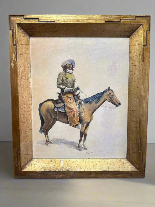 GILT FRAMED OIL ON CANVAS OF SOLDIER COPY OF REMINGTON BY SHARPE