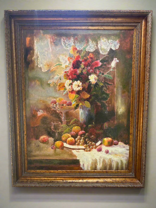 FRAMED STILL LIFE FLORAL OIL PAINTING