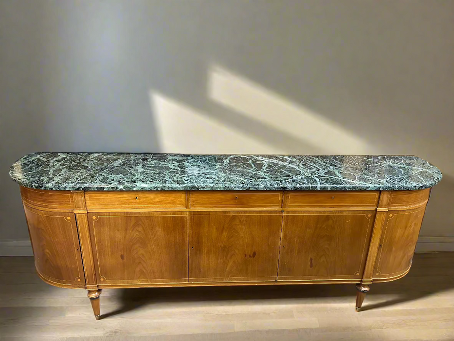 LOUIS XVI GREEN MARBLE TOP OAK SIDEBOARD