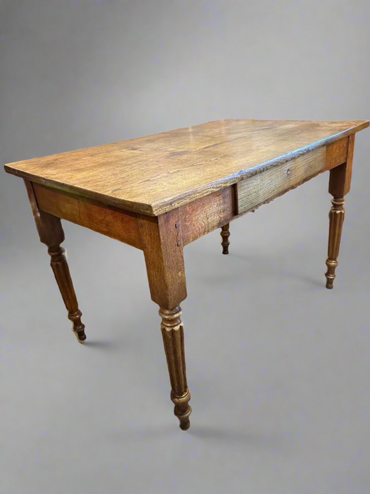 SMALL PEGGED OAK WORK TABLE WITH DRAWER