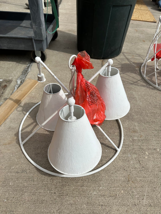 WHITE 3 LIGHT CHANDELIER WITH CONICAL SHADES
