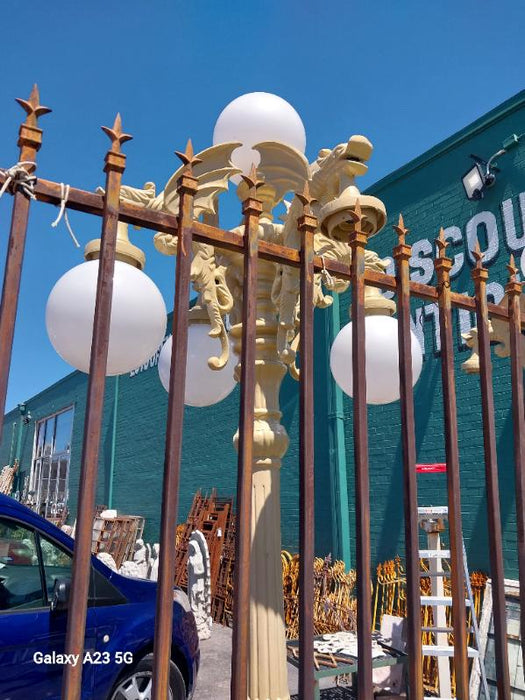 PAIR OF 9' TALL OUTDOOR CAST ALUMINUM POLE LAMPS