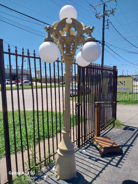 PAIR OF 9' TALL OUTDOOR CAST ALUMINUM POLE LAMPS