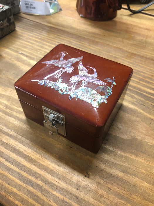RED ASIAN BOX WITH INLAID CRANES