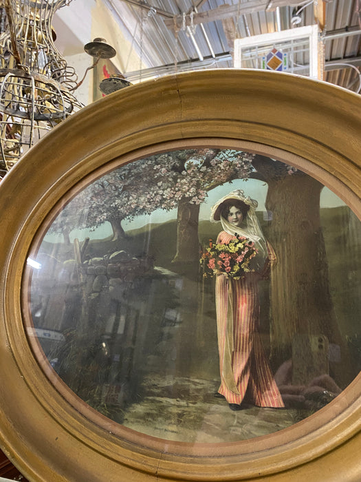 GOLD FRAMED OVAL PRINT OF A LADY WITH FLOWERS “SWEET BLOSSOMS ”