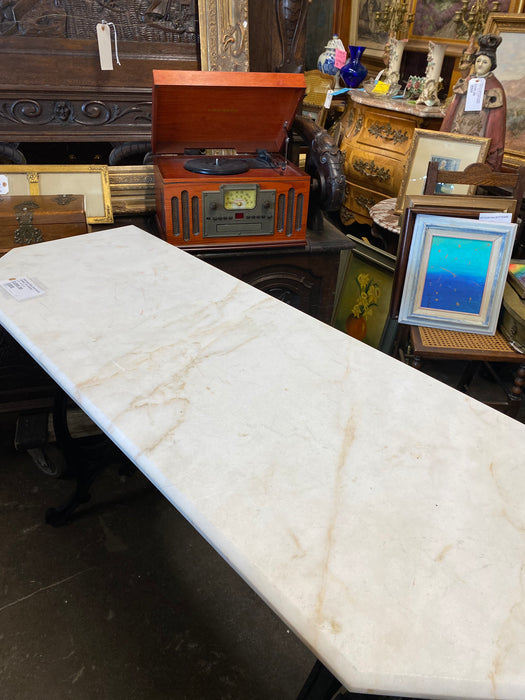 IRON INDUSTRIAL BASE WHITE MARBLE TOP CONSOLE