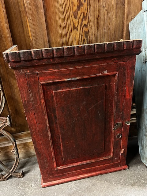 RED PAINTED INDIAN SPICE CABINET-AS FOUND