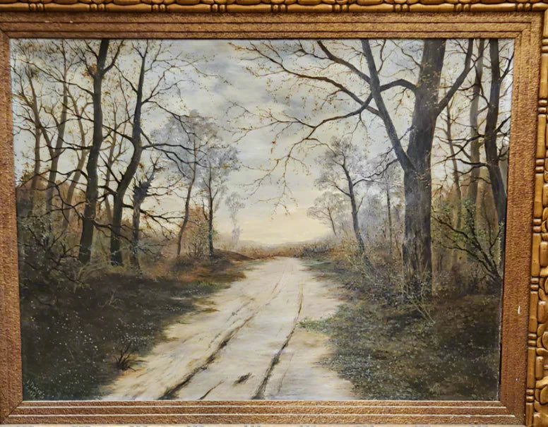 ROAD TO SOMEWHERE LANDSCAPE OIL PAINTING WITH ORNATE FRAME