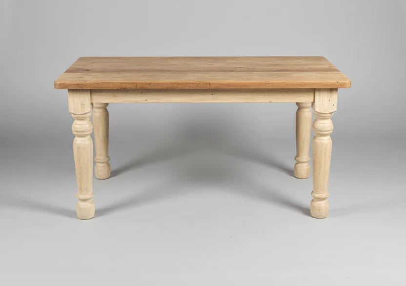 LARGE PINE TOP KITCHEN TABLE WITH LARGE PAINTED TURNED LEGS