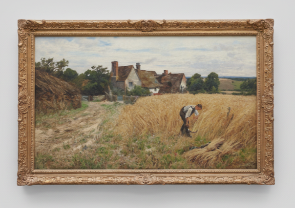 LARGE GILT FRAMED WHEAT HARVESTER OIL PAINTING SIGNED JOHN CHATAEU CLAYTON ADAMS
