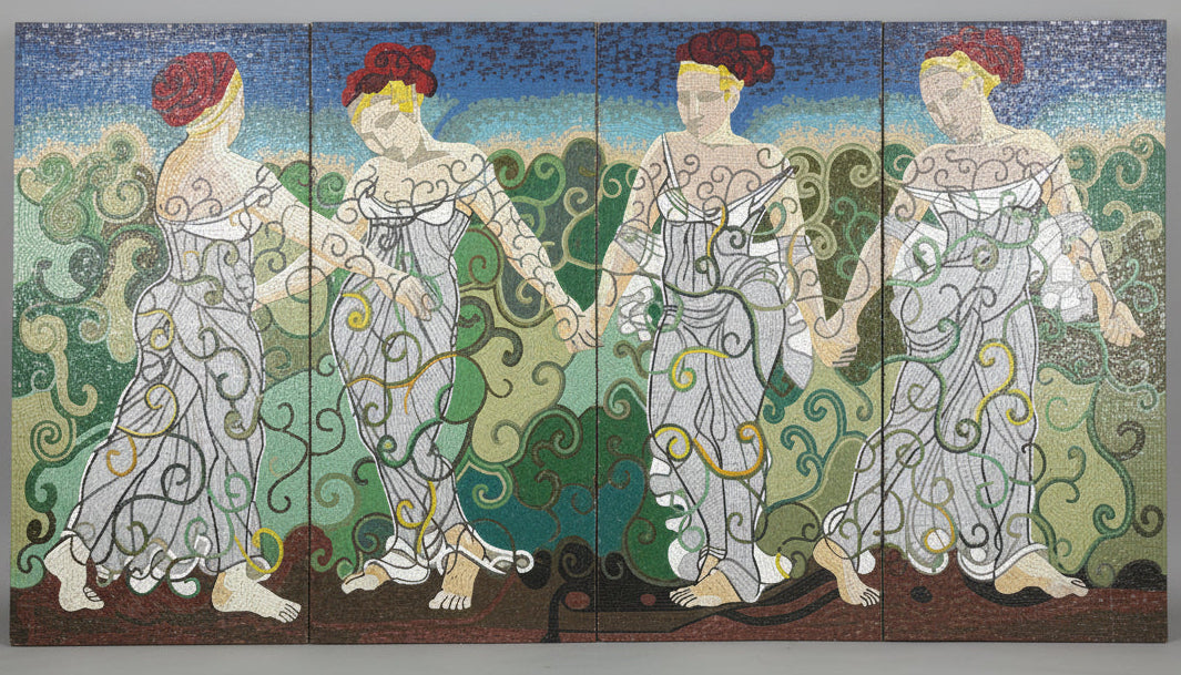 SET OF 4 HUGE MOSAIC PANELS WITH DANCING LADIES