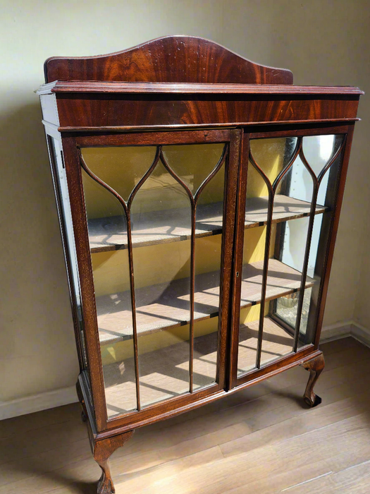 CHIPPENDALE SMALL CURIO CABINET  WITH CLAW FEET C 1920