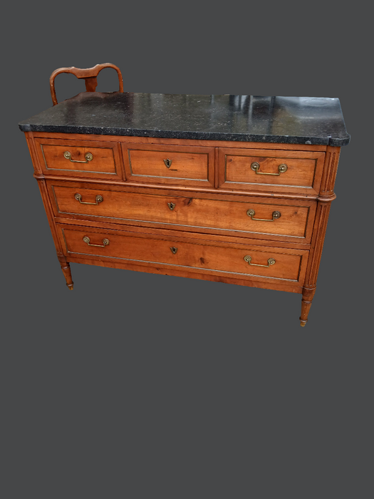 LOUIS XVI CHERRY MARBLE TOP 3 DRAWER CHEST WITH BALE PULLS