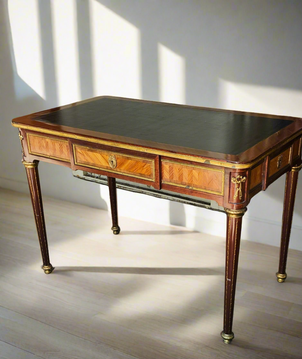 LOUIS XVI BLACK LEATHER TOP DESK WITH ORMOLU