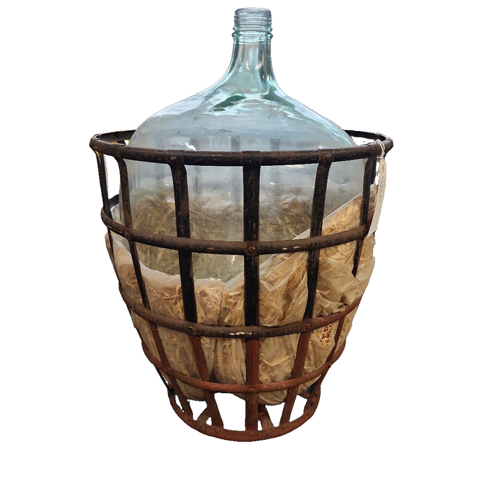 LARGE WINE BOTTLE IN BASKET