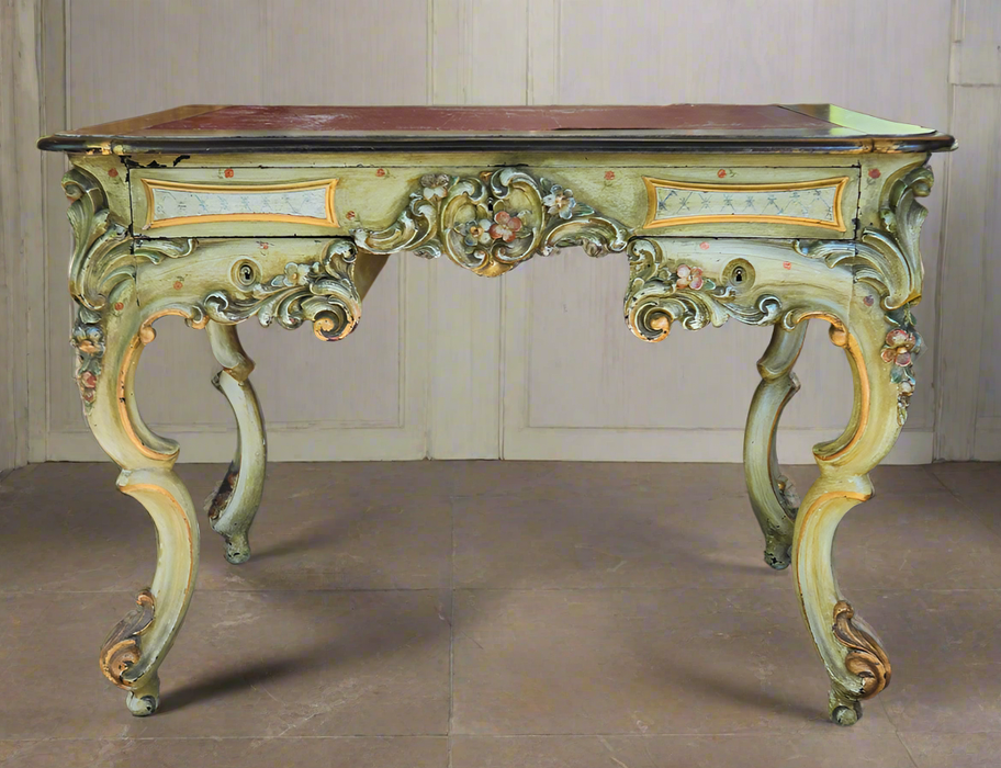 ORNATELY CARVED POLYCHROME PAINTED LIBRARY TABLE - AS FOUND