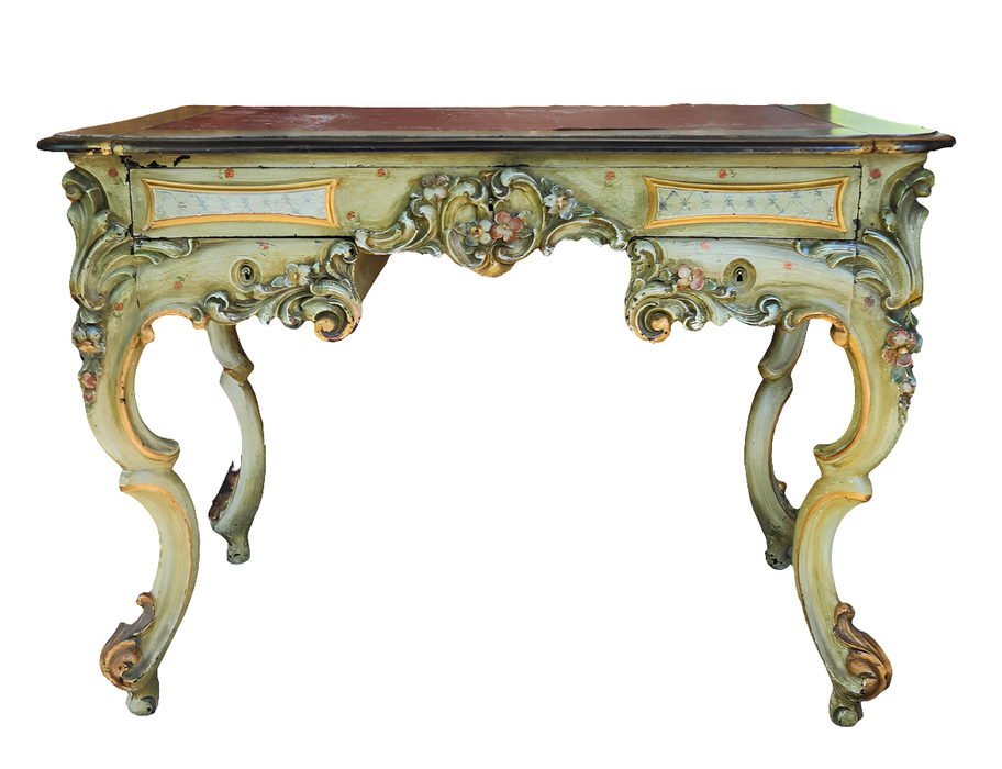 ORNATELY CARVED POLYCHROME PAINTED LIBRARY TABLE - AS FOUND